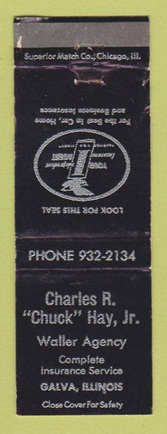Matchbook Cover - Charles Hay Jr Insurance Galva IL WORN