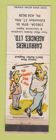 Matchbook Cover - Carruthers Insurance Edmonton AB WORN