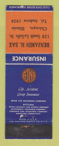 Matchbook Cover - Aetna Insurance Benjamin Sax Chicago IL