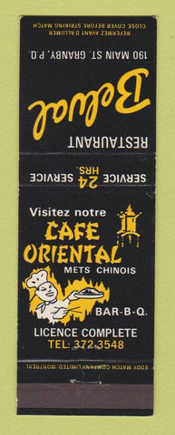 Matchbook Cover - Restaurant Belval Granby QC Chinese