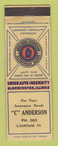 Matchbook Cover - Union Indemnity Insurance C Anderson Litchfield IL