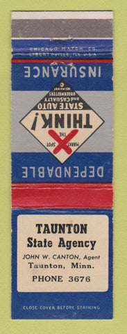 Matchbook Cover - Taunton State Insurance MN John Canton WEAR