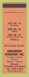 Matchbook Cover - Grondin Transport Trucking St Frederic Beauce QC