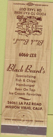 Matchbook Cover - Black Beard's Restaurant Mission Viejo CA