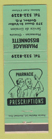 Matchbook Cover - Pharmacie Bissonnetti Quebec QC drugs WEAR