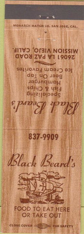 Matchbook Cover - Black Beard's Restaurant Mission Viejo CA
