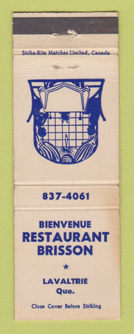 Matchbook Cover - Bienvenue Restaurant Brisson Lavaltrie QC WEAR