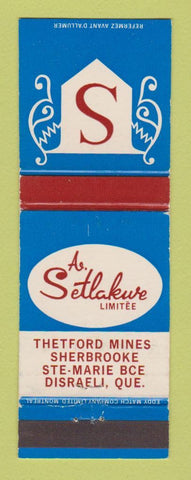 Matchbook Cover A Setlakure Thetford Mines Sherbrooke Ste Marie Disraeli QC WEAR