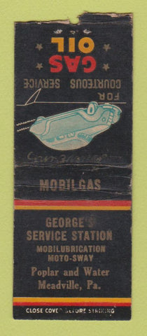 Matchbook Cover - George's Service mobil oil gas Meadville BOBTAIL WEAR