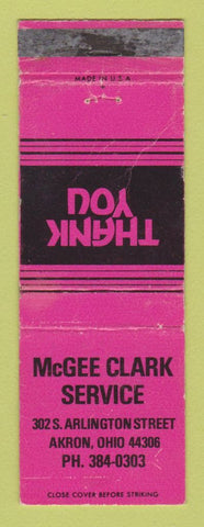 Matchbook Cover - McGee Clark oil gas Akron OH WORN