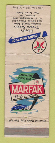 Matchbook Cover - Texaco oil gas Floyd's Sarasota FL WORN