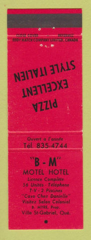 Matchbook Cover - BM Motel Ville St Gabriel QC pizza RED
