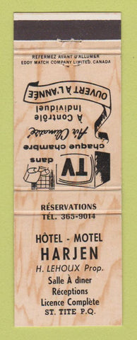 Matchbook Cover - Hotel Motel Harjen St Tite QC