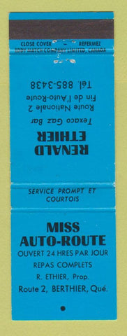 Matchbook Cover - Miss Auto Route Renald Ethier Berthier QC