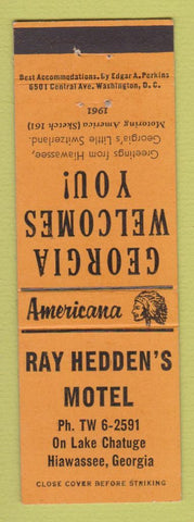 Matchbook Cover - Ray Hedden's Motel Hiawassee GA Perkins Americana ORANGE