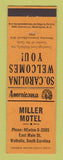 Matchbook Cover - Miller Motel Walhalla SC Perkins Americana ORANGE
