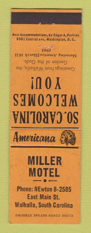 Matchbook Cover - Miller Motel Walhalla SC Perkins Americana ORANGE