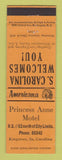 Matchbook Cover - Princess Anne Motel Kingstree SC Perkins Americana ORANGE