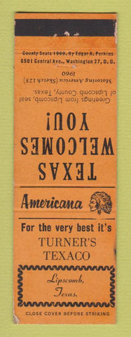 Matchbook Cover - Turner's Texaco oil gas Lipscomb TX Perkins Americana ORANGE