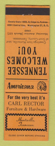 Matchbook Cover - Carl Rector Furniture Huntsville TN Perkins Americana ORANGE