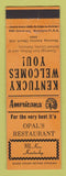 Matchbook Cover - Opal's Restaurant McKee KY Perkins Americana ORANGE