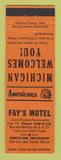 Matchbook Cover - Fay's Motel Grayling MI Perkins Americana ORANGE