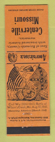 Matchbook Cover - Centerville MO Civil War Perkins Americana ORANGE