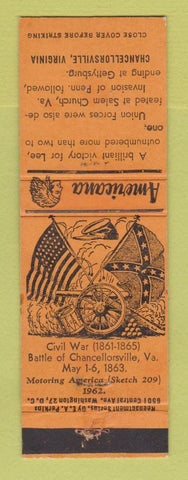 Matchbook Cover - Chancellorsville VA Civil War Perkins Americana ORANGE