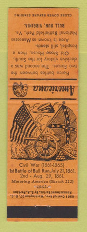 Matchbook Cover - Bull Run VA Civil War Perkins Americana ORANGE