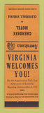 Matchbook Cover - Cherokee Motel Cloverdale VA Perkins Americana ORANGE
