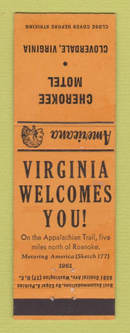 Matchbook Cover - Cherokee Motel Cloverdale VA Perkins Americana ORANGE