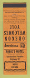 Matchbook Cover - Robie's Motel Moro OR Perkins Americana ORANGE