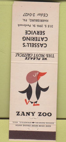 Matchbook Cover - Cassell's Catering Zany Zoo Harrisburg PA