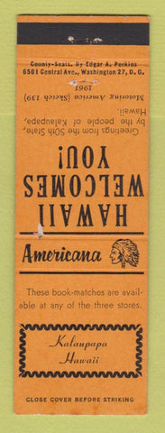 Matchbook Cover - Kalaupapa Hawaii Perkins Americana ORANGE