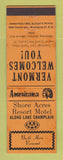 Matchbook Cover Shore Acres Resort Motel North Hero VT Perkins Americana ORANGE