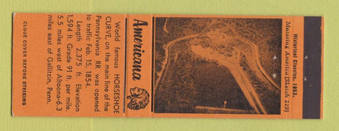 Matchbook Cover - Horshoe Curve Gallitzin PA Perkins Americana ORANGE