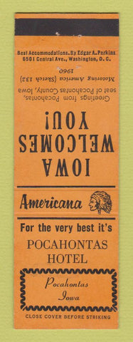 Matchbook Cover - Pocahontas Hotel IA Perkins Americana ORANGE