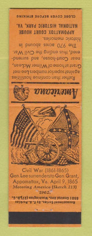 Matchbook Cover - Appomattox Court House VA Civil War Perkins Americana ORANGE