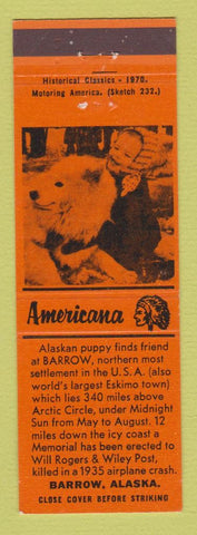 Matchbook Cover - Barrow AK Puppy Perkins Americana ORANGE