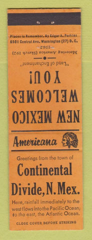 Matchbook Cover - Continental Divide NM Perkins Americana ORANGE