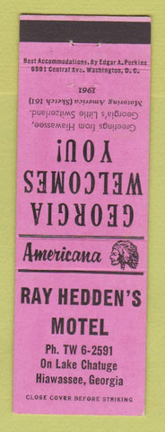 Matchbook Cover - Ray Hedden's Motel Hiawassee GA Perkins Americana PINK