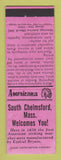 Matchbook Cover - South Chelmsford MA WEAR Perkins Americana PINK