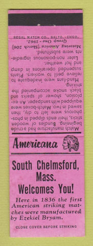 Matchbook Cover - South Chelmsford MA WEAR Perkins Americana PINK