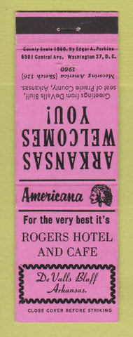 Matchbook Cover - Rogers Hotel Cafe DeVAlls Bluff AR Perkins Americana PINK