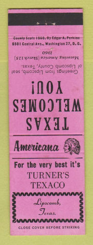 Matchbook Cover - Turner's Texaco oil gas Lipscomb TX Perkins Americana PINK