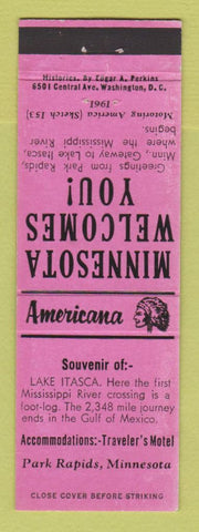 Matchbook Cover - Traveler's Motel Park Rapids MN Perkins Americana PINK