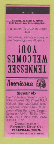 Matchbook Cover - Ferguson Drug Pikeville TN  WEAR Perkins Americana PINK