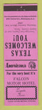 Matchbook Cover - Falcon Motor Hotel Zapata TX Perkins Americana PINK