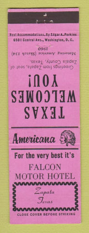 Matchbook Cover - Falcon Motor Hotel Zapata TX Perkins Americana PINK