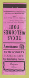 Matchbook Cover - Hazel's Cafe Benjamin TX WEAR Perkins Americana PINK